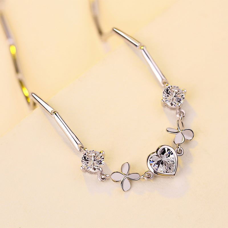S925 Sterling Silver Heart Clover Bracelet Jewelry